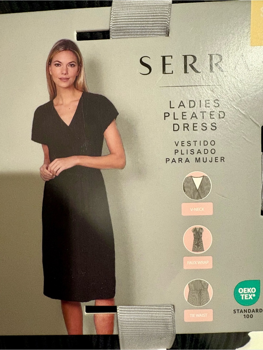 Serra Black Pleated V-Neck Tie-Waist Dress